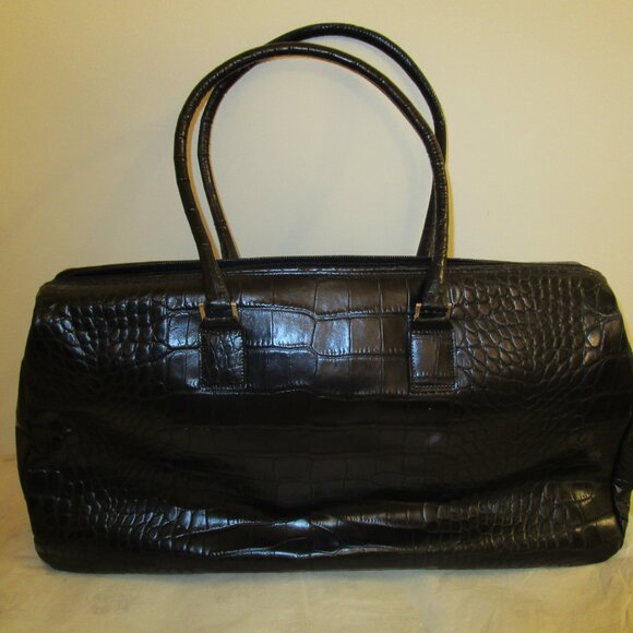 Talbots 2002 Black Croco-Embossed Large Travel Bag - Picture 3 of 9